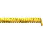 1m 3 Core Coiled Cable 1 mm² CSA Polyurethane PUR Sheath Yellow, 7.4mm OD