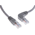 RS PRO Cat5e Straight Male RJ45 to Right Angle Male RJ45 Ethernet Cable, U/UTP, Grey PVC Sheath, 1m