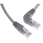 RS PRO Cat5e Straight Male RJ45 to Right Angle Male RJ45 Ethernet Cable, U/UTP, Grey PVC Sheath, 3m