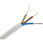 RS PRO 3 Core 0.5 mm² Mains Power Cable, White Polyvinyl Chloride PVC Sheath 100, 3 A 300 V, 500 V, 2183Y H03VV-F