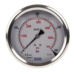 WIKA Analogue Pressure Gauge 400bar Back Entry, 7656102, UKAS, 0bar min.