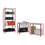 RS PRO Grey, Red Steel Twinspan Shelving System, 900mm x 2m x 450mm, 1000kg Load