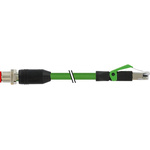RS PRO Straight Male M12 to Straight Male RJ45 Ethernet Cable, Green PUR Sheath, 2m, Flame Retardant