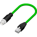 RS PRO Cat6a Straight Male M12 to Male RJ45 Ethernet Cable, Tinned Copper Braid, Green PVC Sheath, 5m