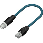 RS PRO Cat6a Straight Male M12 to Male RJ45 Ethernet Cable, Tinned Copper Braid, Teal PVC Sheath, 5m