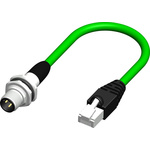 RS PRO Cat5e Straight Male M12 to Straight Male RJ45 Ethernet Cable, Braid, Green PVC Sheath, 0.5m