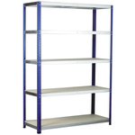 RS PRO Blue 5 Shelf Chipboard, Galvanised Steel Eco-Rax Free Standing Shelves, 1800mm x 900mm x 600mm, 265kg Load