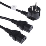 RS PRO 2.5m Power Cable, C13 x2, IEC to CEE 7/7, Schuko, 10 (IEC C13) A, 16 (Type F - Schuko plug) A, 250 V