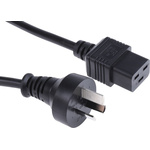 RS PRO 2m Power Cable, C19, IEC to AS/NZS 3112, Australian/New Zealand Plug, 15 A, 250 V