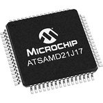 Microchip ATSAMD21J17D-MU, 32bit Microcontroller, SAM D21, 48MHz, 128 kB Flash, 64-Pin QFN