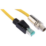 HARTING Cat6a Straight Male M12 to Straight Male RJ45 Ethernet Cable, Yellow PUR Sheath, 1m