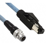 Omron Cat5e Straight Male M12 to Straight Male RJ45 Ethernet Cable, Black PUR Sheath, 2m