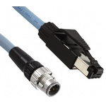 Omron Cat5e Straight Male M12 to Straight Male RJ45 Ethernet Cable, Black PUR Sheath, 5m
