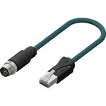 RS PRO Cat5e Straight Male M12 to Male RJ45 Ethernet Cable, Teal PUR Sheath, 10m