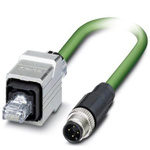 Phoenix Contact Cat5 Straight Male M12 to Straight Male RJ45 Ethernet Cable, Shielded, Green, 2m