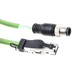 Weidmuller Cat5 M12 to RJ45 Ethernet Cable, Green PUR Sheath, 1m