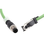 Weidmuller Cat5 M12 to RJ45 Ethernet Cable, Green PUR Sheath, 1.5m