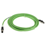 Weidmuller Cat5 M12 to RJ45 Ethernet Cable, Green PUR Sheath, 5m