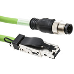 Weidmuller Cat5 M12 to RJ45 Ethernet Cable, Green PUR Sheath, 3m