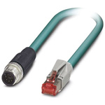 Phoenix Contact Cat5 Straight Male M12 to Straight Male RJ45 Ethernet Cable, Blue PUR Sheath, 3m