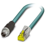 Phoenix Contact Cat6a Straight Male M12 to Straight Male RJ45 Ethernet Cable, Blue PUR Sheath, 15m, Halogen Free
