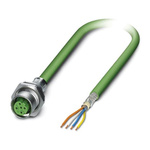 Phoenix Contact Cat5 Straight Female M12 to Unterminated Ethernet Cable, Green PUR Sheath, 500mm