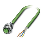 Phoenix Contact Cat5 Straight Female M12 to Unterminated Ethernet Cable, Green PUR Sheath, 5m