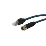 Bulgin Cat6a Straight Female M12 to Straight Male RJ45 Ethernet Cable, Blue PUR Sheath, 1m
