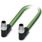 Phoenix Contact Cat5 Right Angle Male M8 to Right Angle Male M8 Ethernet Cable, Green PUR Sheath, 5m