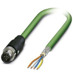 Phoenix Contact Cat5 Straight Male M12 to Male Unterminated Ethernet Cable, Shielded, Green, 10m