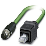 Phoenix Contact Cat5 Straight Male M12 to Straight Male RJ45 Ethernet Cable, Shielded, Green, 10m