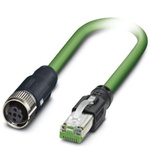 Phoenix Contact Cat5 Straight Female M12 to Straight Male RJ45 Ethernet Cable, Shielded, Green, 5m