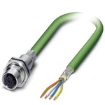 Phoenix Contact Cat5 Straight Male M12 to Unterminated Ethernet Cable, Shielded, Green
