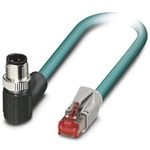 Phoenix Contact Cat5 Right Angle Male M12 to Straight Male RJ45 Ethernet Cable, Blue PUR Sheath, 500mm