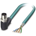 Phoenix Contact Cat5 Right Angle Male M12 to Unterminated Ethernet Cable, Blue PUR Sheath, 5m