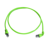 Telegartner Cat6a Right Angle Male RJ45 to Male RJ45 Ethernet Cable, S/FTP, Green LSZH Sheath, 1m