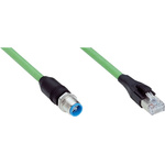 Sick Straight Male M12 to Male RJ45 Ethernet Cable, Green PUR Sheath, 2m