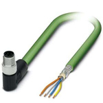 Phoenix Contact Cat5 Right Angle Male M8 to Unterminated Ethernet Cable, Green PUR Sheath, 10m