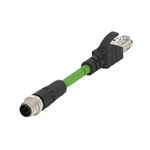 TE Connectivity Cat5e Straight Male M12 to Male RJ45 Ethernet Cable, Green PUR Sheath, 500mm