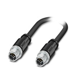 Phoenix Contact Cat5 Straight Male M12 to Straight Male M12 Ethernet Cable, Tinned Copper Braid, Black, 2m