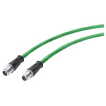 Siemens Cat7 Male M12 to M12 Ethernet Cable, Aluminium Foil, Tinned Copper Braid, Green, 15m