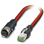 Phoenix Contact Cat5 Straight Female M12 to Straight Male RJ45 Ethernet Cable, Shielded, Red, 10m