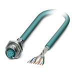 Phoenix Contact Cat5 Straight Female M12 to Unterminated Ethernet Cable, Blue PUR Sheath, 500mm