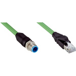 Sick Straight Male M12 to Male RJ45 Ethernet Cable, Green PUR Sheath, 10m