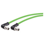 Siemens Cat6a Male M12 to M12 Ethernet Cable, Aluminium Foil, Tinned Copper Braid, Green, 15m