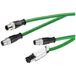 Siemens Cat5e Female M12 to RJ45 Ethernet Cable, Aluminium foil with a braided tin-plated copper wire screen, Green, 5m