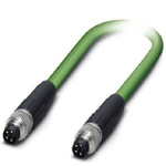 Phoenix Contact Cat5 Straight Male M8 to Straight Male M8 Ethernet Cable, Shielded, Green, 1m