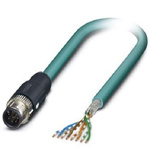 Phoenix Contact Cat5 Straight Male M12 to Unterminated Ethernet Cable, Shielded, Blue, 2m