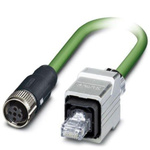 Phoenix Contact Cat5 Straight Female M12 to Straight Male RJ45 Ethernet Cable, Shielded, Green, 10m