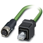 Phoenix Contact Cat5 Straight Female M12 to Straight Male RJ45 Ethernet Cable, Shielded, Green, 5m